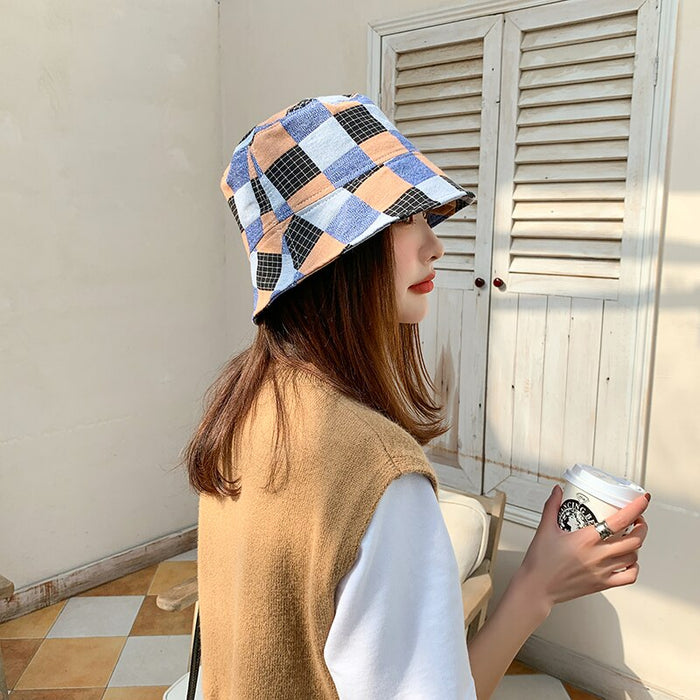Blue Patchwork Autumn & Summer Women's Fashionable Bucket Hat