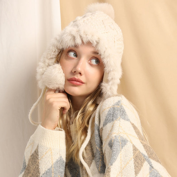 Warm Knitted Hat With Pom Pom
