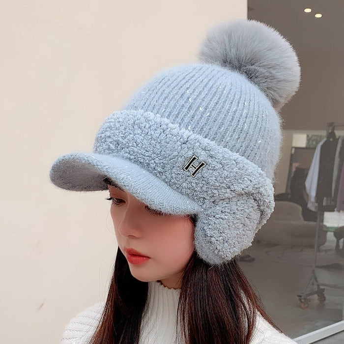 Ladies Velvet Duck Tongue Knitted Wool Hat