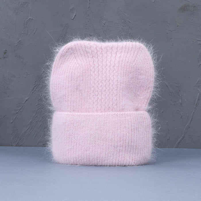 Rabbit Fur & Cashmere Knitted Winter Beanie With Ears