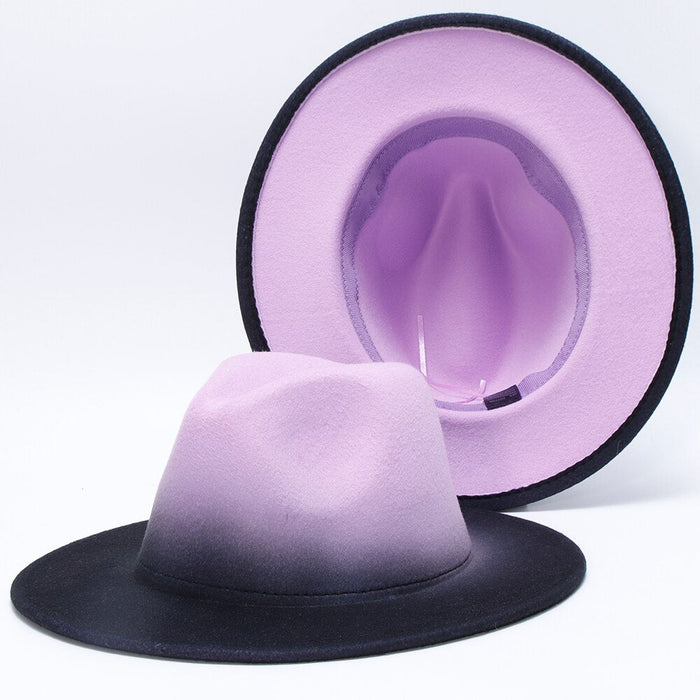 Women's Faded Color Wide Brim Fedora Hat