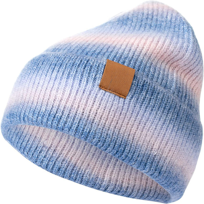 Multicolor Striped Winter Beanie Hats Cuffed Plain Hats Slouchy Knit Skull Cap Warm Stocking Hats Men Women