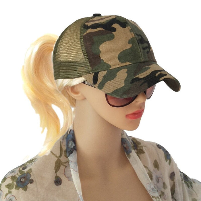 Women's Ponytail-Friendly Military Camo Baseball Cap