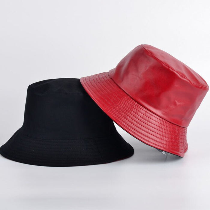Stylish Faux PU Leather Reversible Bucket Hat