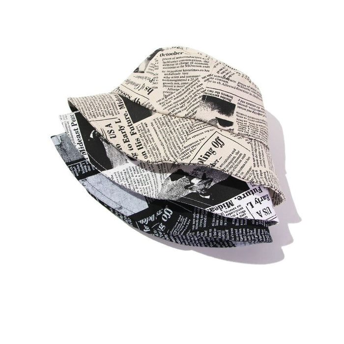 Black & White Newspaper Print Bucket Hat