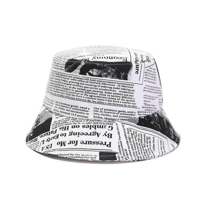 Black & White Newspaper Print Bucket Hat