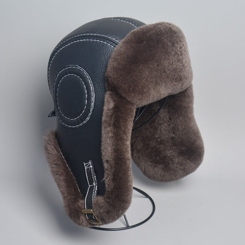 Men Rabbit Fur Leather Bomber Hats