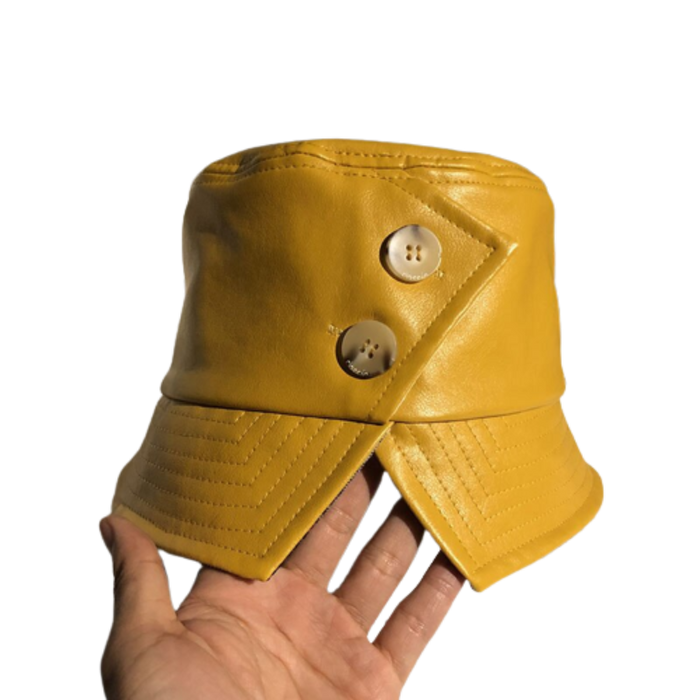 Spring & Autumn PU Leather Women's Buttoned Bucket Hat