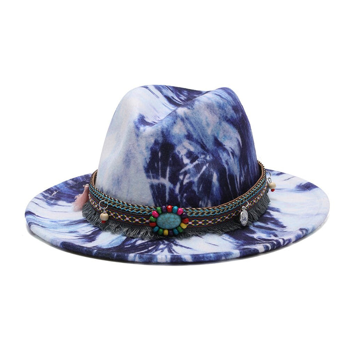 Colorful Abstract Designed Vintage Flat Brimmed Fedora