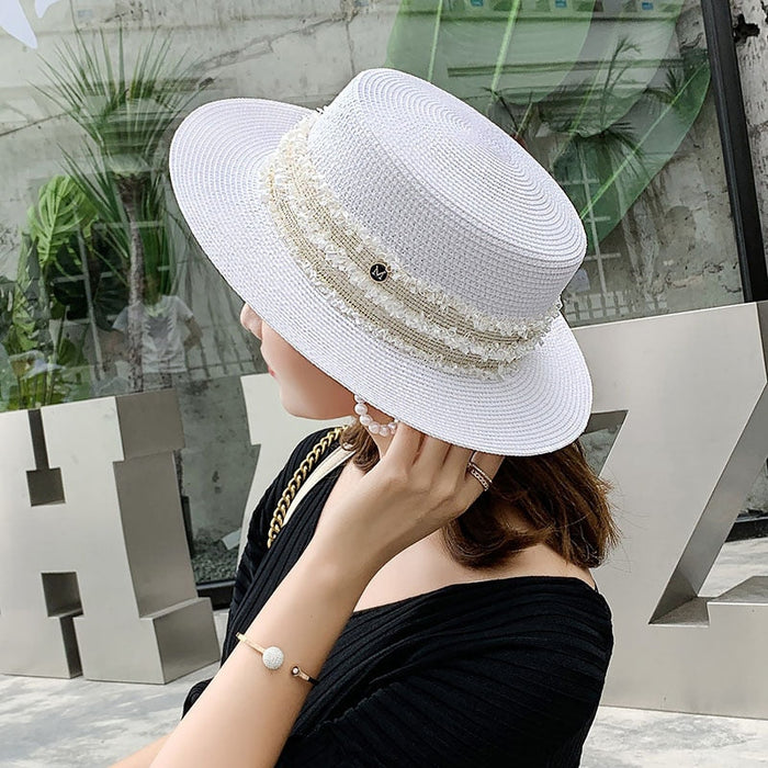 Flat Topped Straw Woven Summer Beach Fedora