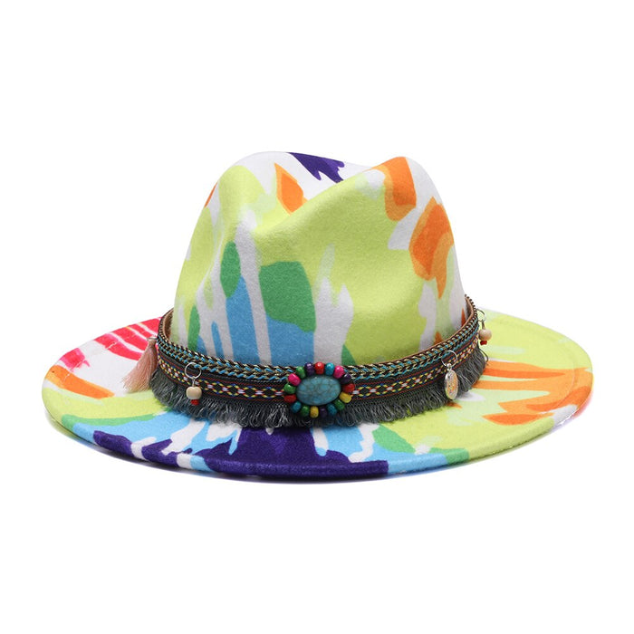 Colorful Abstract Designed Vintage Flat Brimmed Fedora