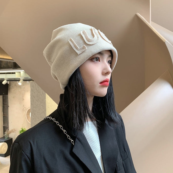Cotton Knitted Retrograde LUCK Winter Beanie