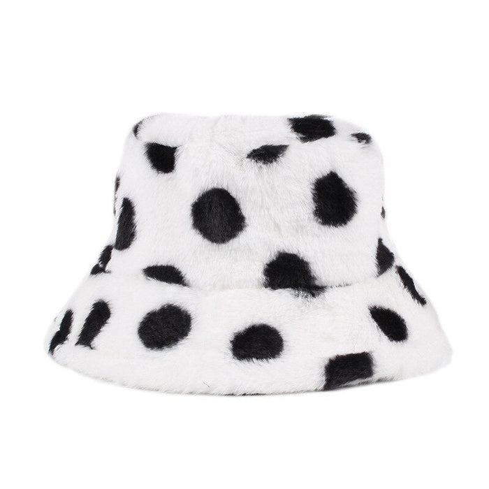 Plush Faux Fur Letter & Polka Dot Patterned Bucket Hat