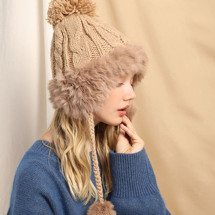Faux Fur Winter Wool Knitted Trappers Winter Bomber Hat