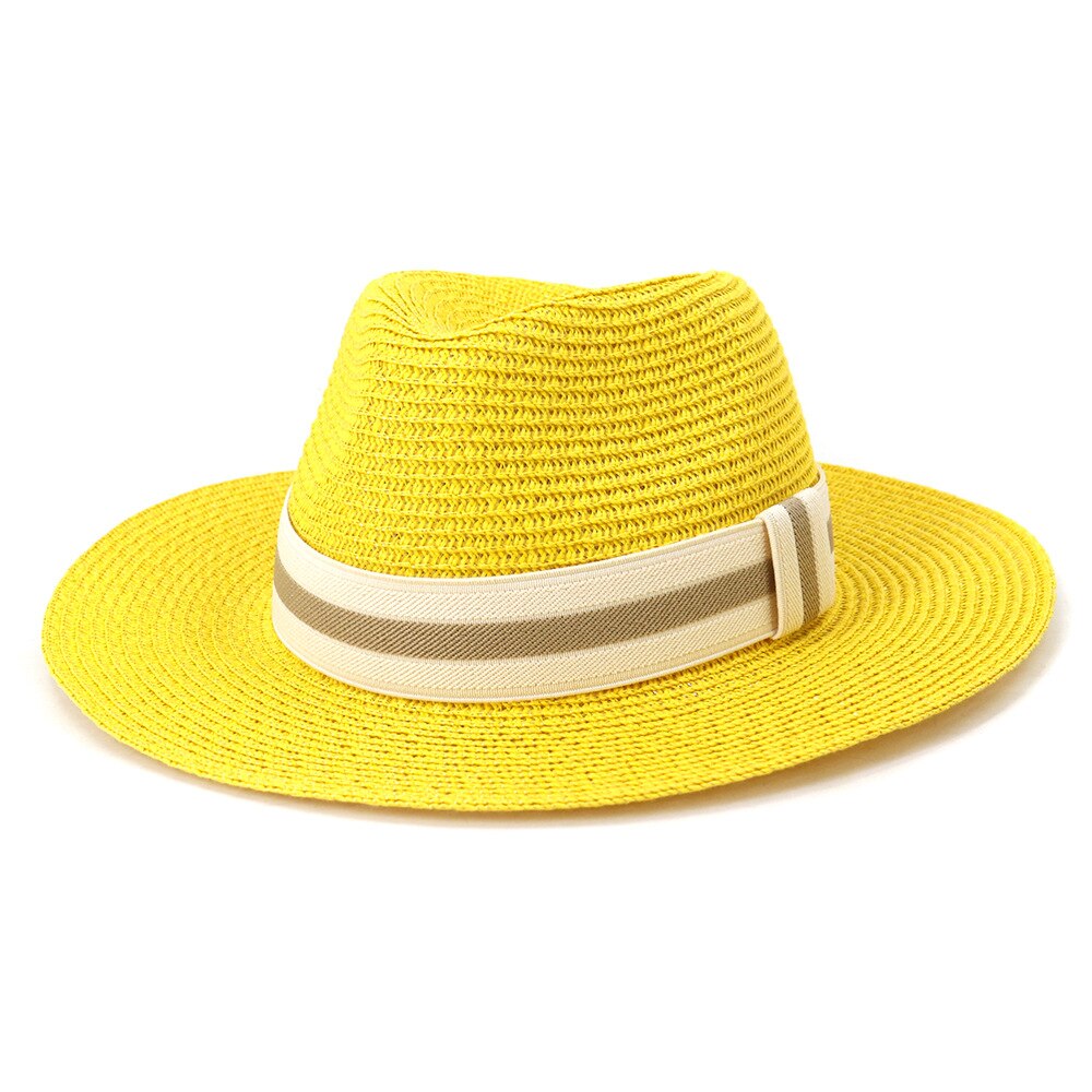 Striped Band Straw Fedora Hat