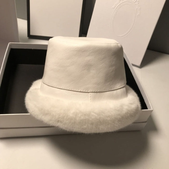 Warm Winter Leather Bucket Hats For Women