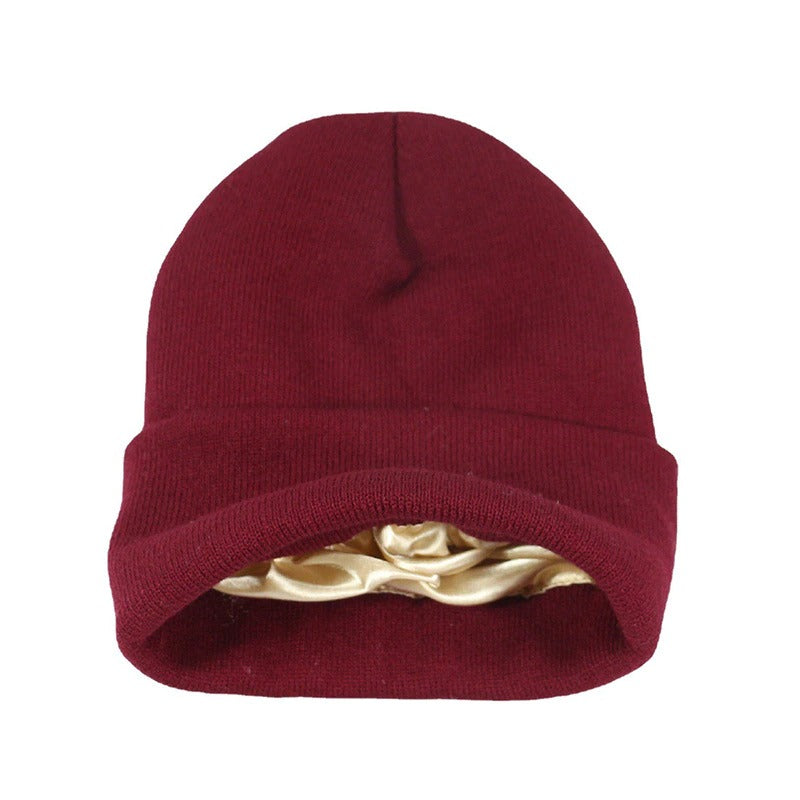 Silk Satin Lined Knit Warm Beanie Caps