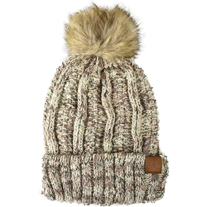 Thick Cable Fuzzy Fur Beanie