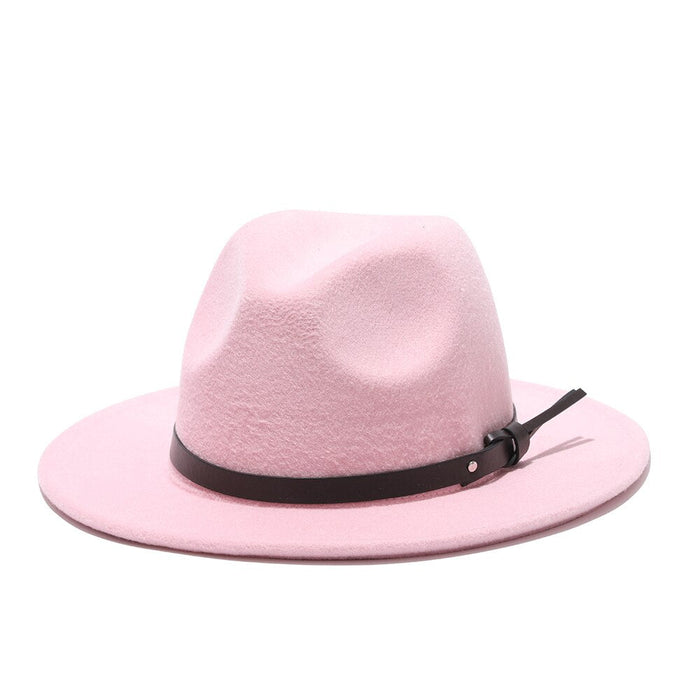 Vintage Styled Flat & Wide Brimmed Fedora With Thick Black Buckle