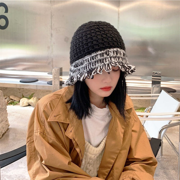 Versatile Japanese Cotton Hand-Knitted Thick Designer Bucket Hat