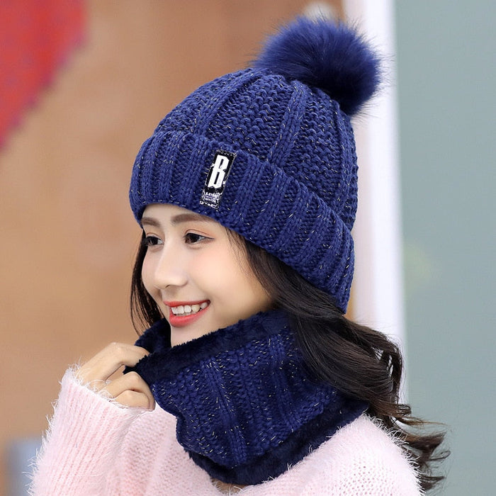 Women's Thickened Knitted Wool Winterized Beanie With Pom Pom