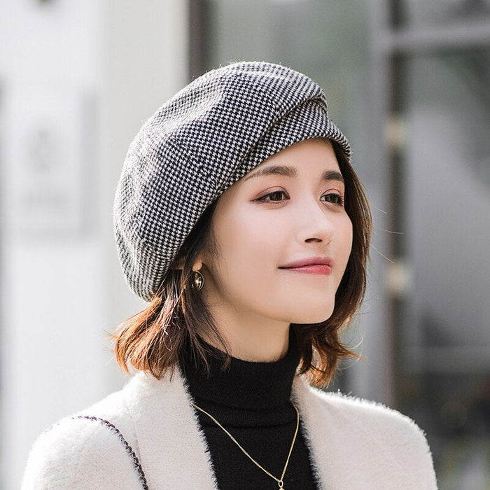 Elegant Cotton Retrograde Plaid Painter's Beret