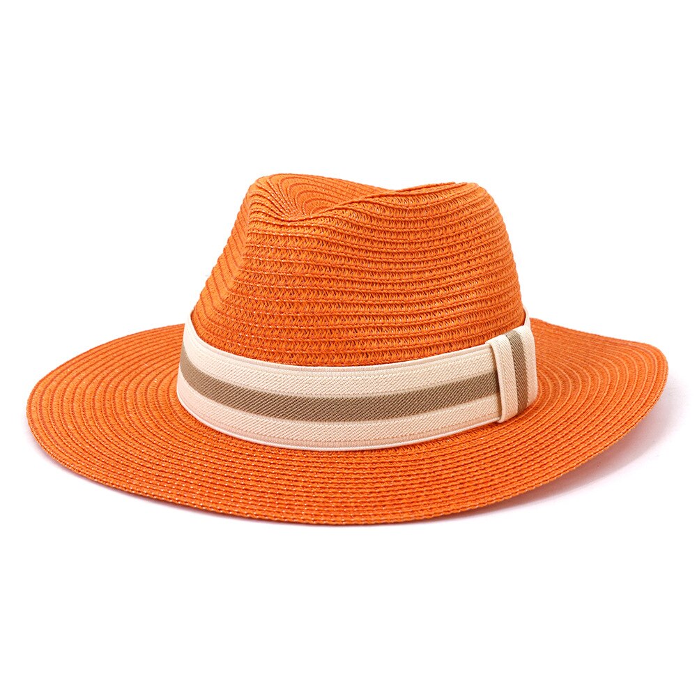 Striped Band Straw Fedora Hat