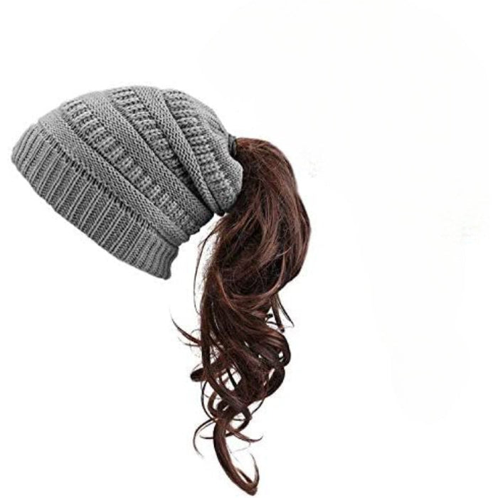Women's Ponytail Soft Knitted Beanie Hat