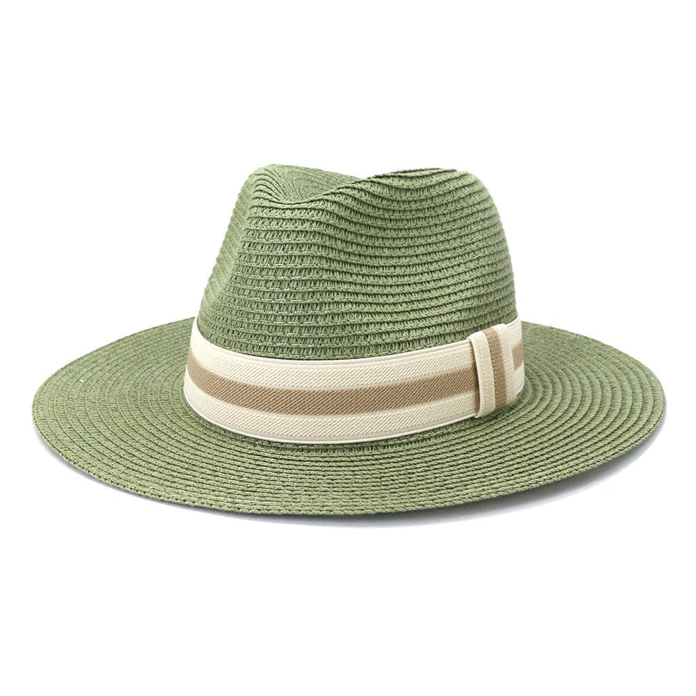 Striped Band Straw Fedora Hat