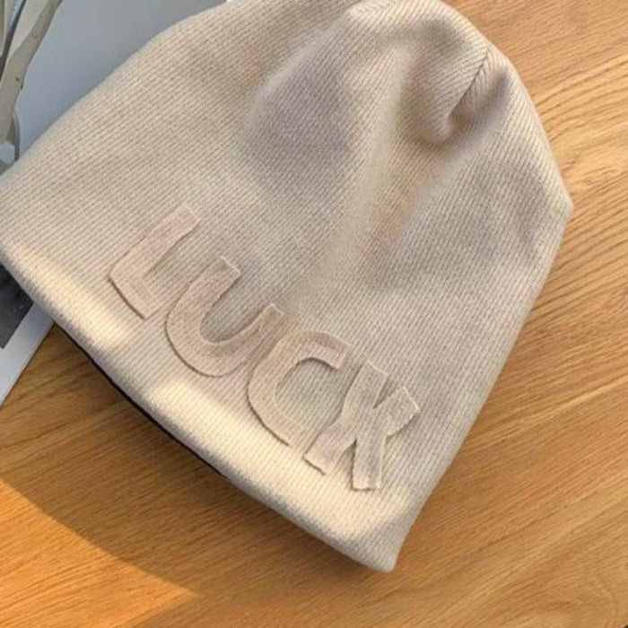 Cotton Knitted Retrograde LUCK Winter Beanie