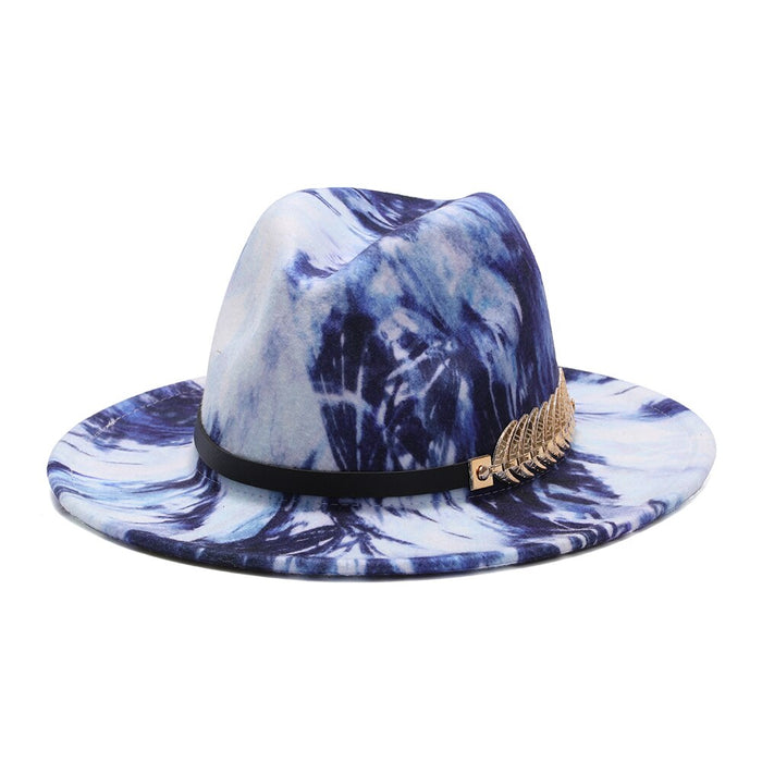 Colorful Abstract Designed Leopard & Black Buckled Fedora