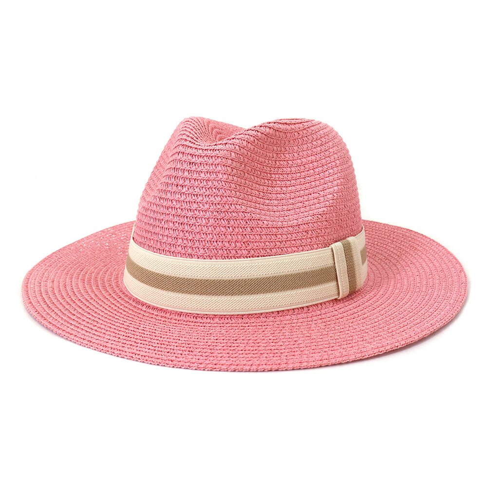 Striped Band Straw Fedora Hat