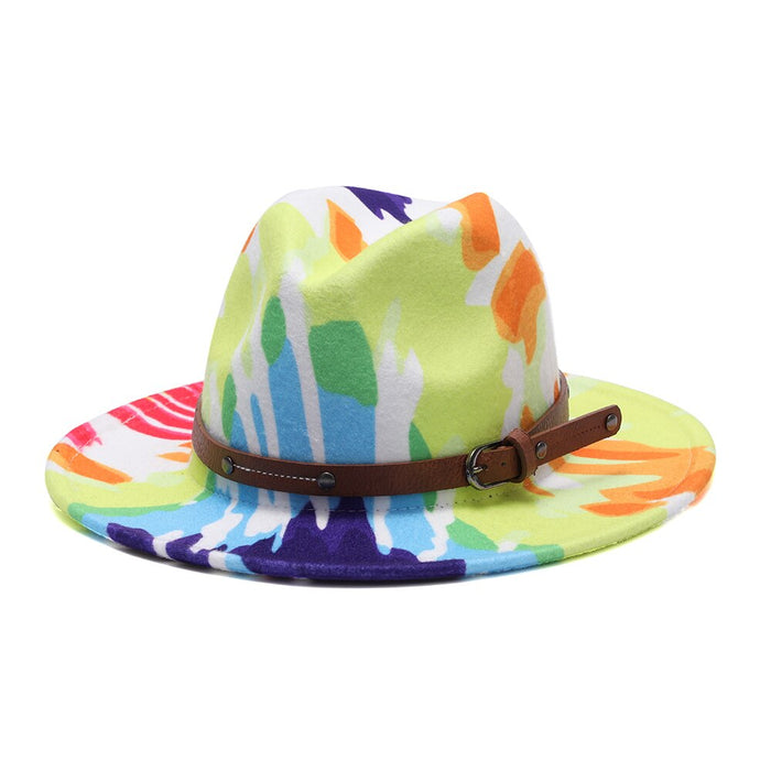 Abstract Designed Wide Brimmed Panama Style Fedora