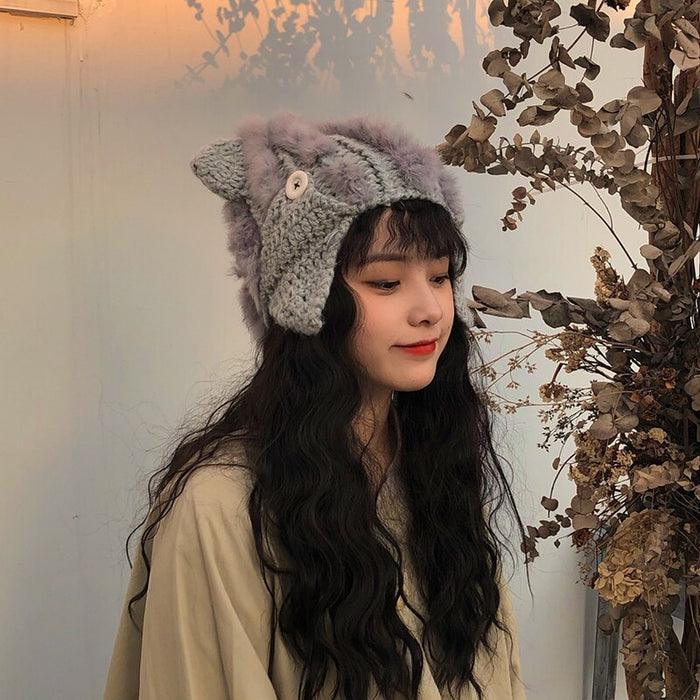 Adorable Thick Faux Rabbit Fur Warm Stitched Winter Hat