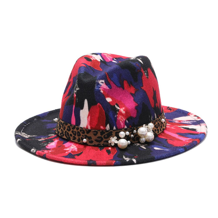 Abstract Designed Wide Brimmed Panama Style Fedora