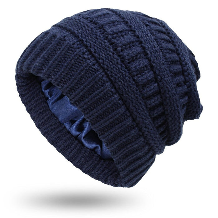 Winter Knit Beanie Silk Satin Lined Cap For Women
