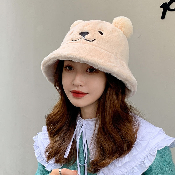 Cute Bear Ears Fur Bucket Hat