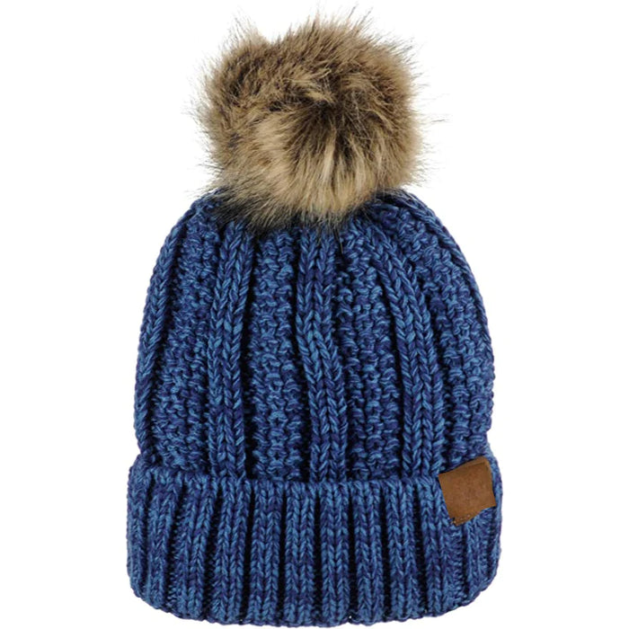 Fuzzy Fur Cable Knit Cap Beanie
