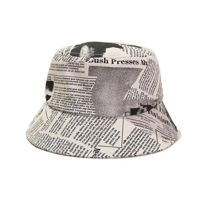 Black & White Newspaper Print Bucket Hat
