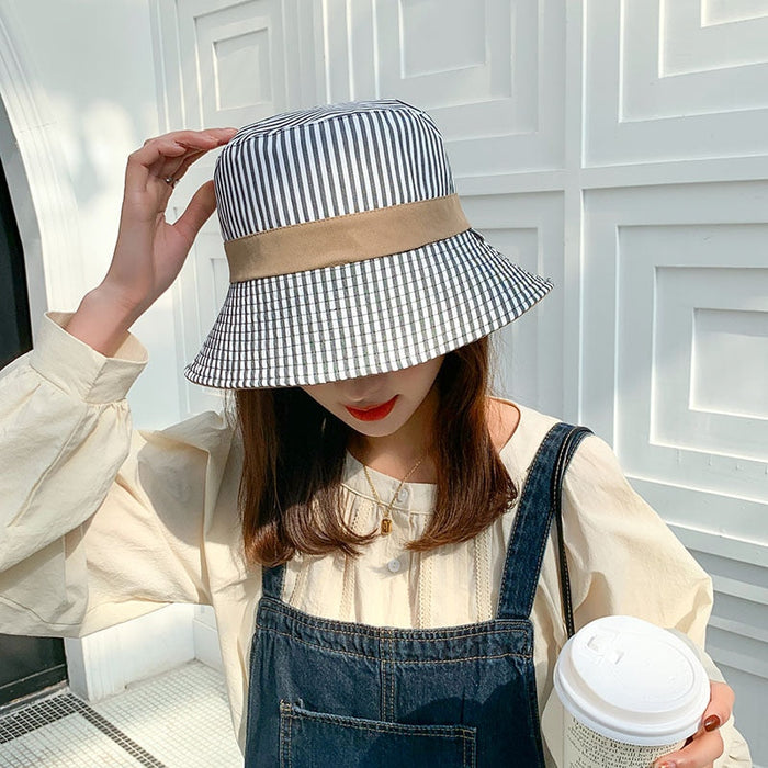 Double-Sided Summertime Striped & Solid Bucket Hat