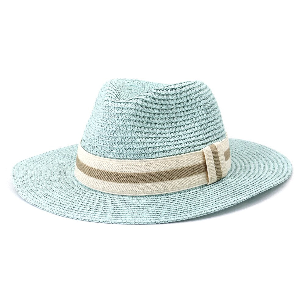 Striped Band Straw Fedora Hat