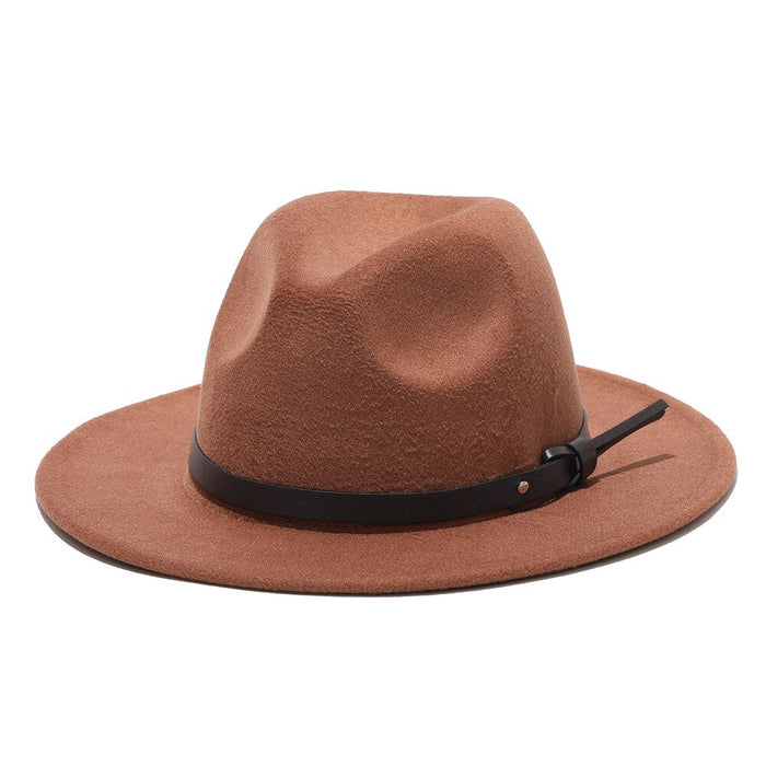 Vintage Styled Flat & Wide Brimmed Fedora With Thick Black Buckle