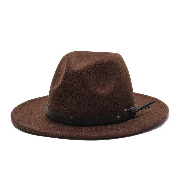 Vintage Styled Flat & Wide Brimmed Fedora With Thick Black Buckle