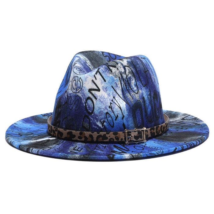 Tie Dye Printed Letter Panama Style Vintage Fedora