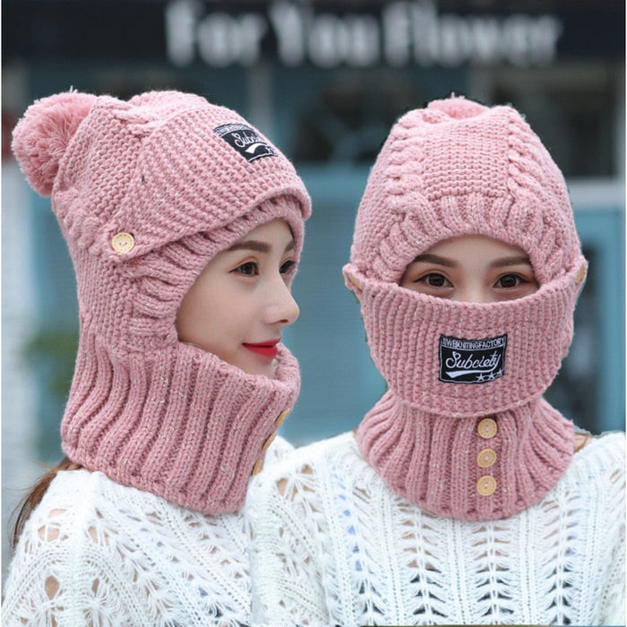Thickened & Warm Wool Knitted Beanie Scarf Mask Combo Set