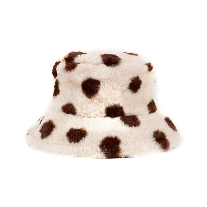 Plush Faux Fur Letter & Polka Dot Patterned Bucket Hat