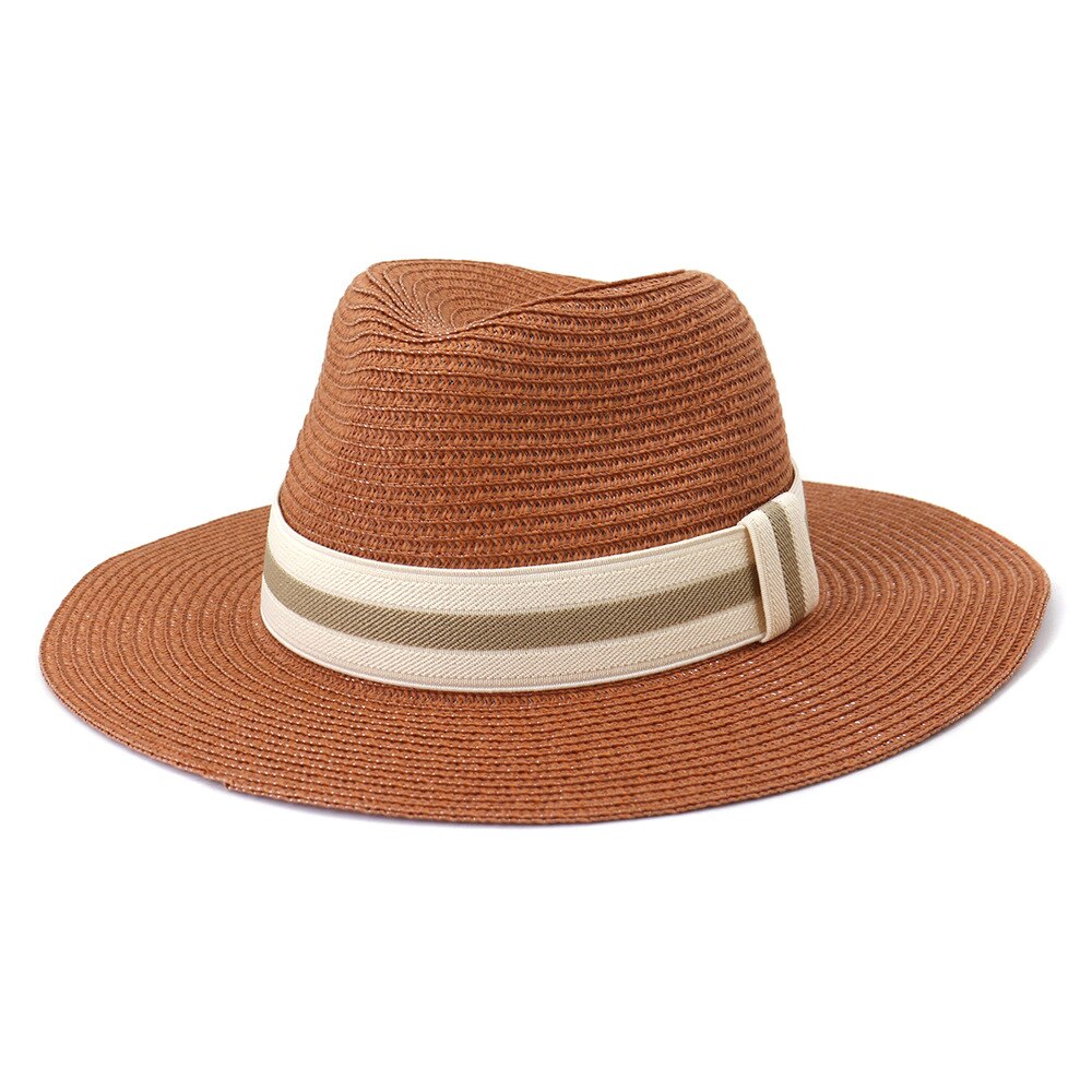 Striped Band Straw Fedora Hat