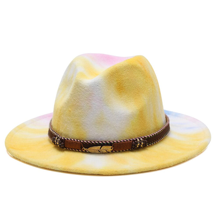 Colorful Tie Dye Wide Brim Jazz Style Abstract Fedora