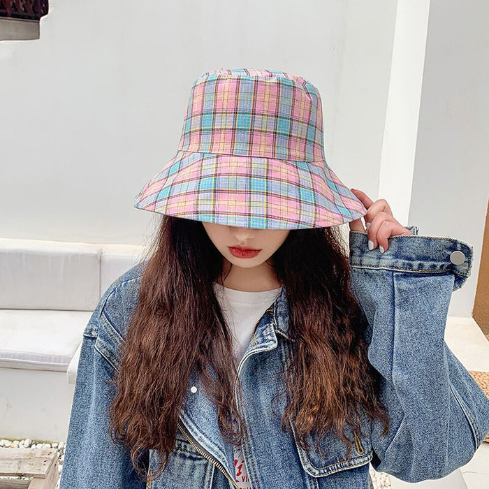 Women's Summertime Plaid Pattern Sunshaded Bucket Hats