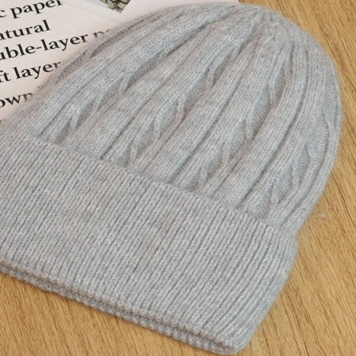 Cotton Knitted Twisting Rabbit Fur Winter Beanie